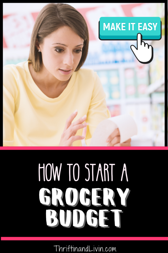 Black and pink pin image for How To Start A Grocery Budget.