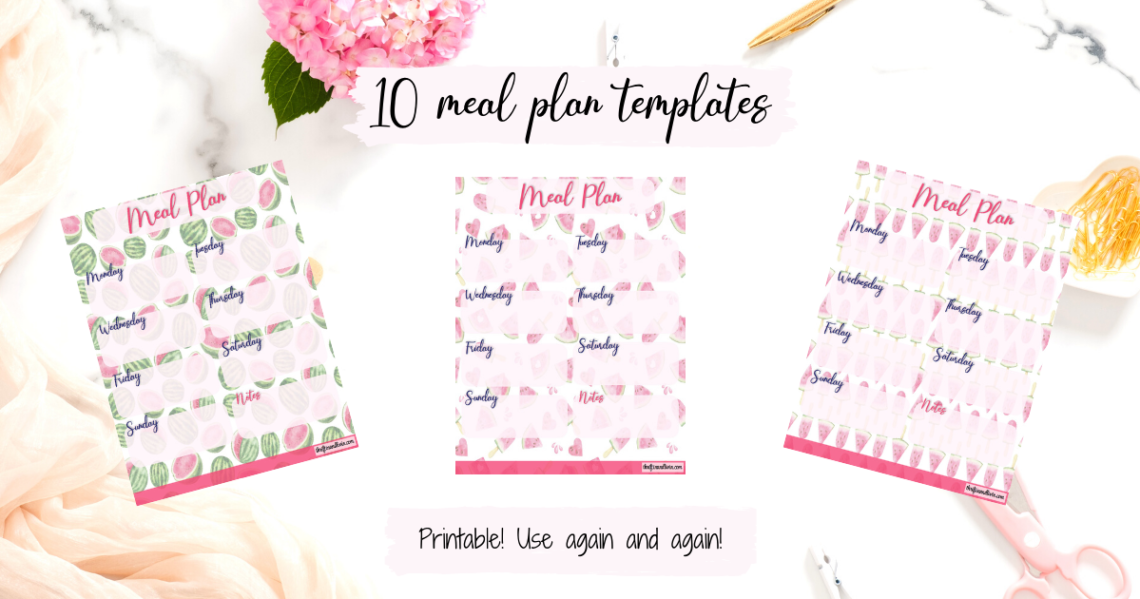 Watermelon themed meal plan printables